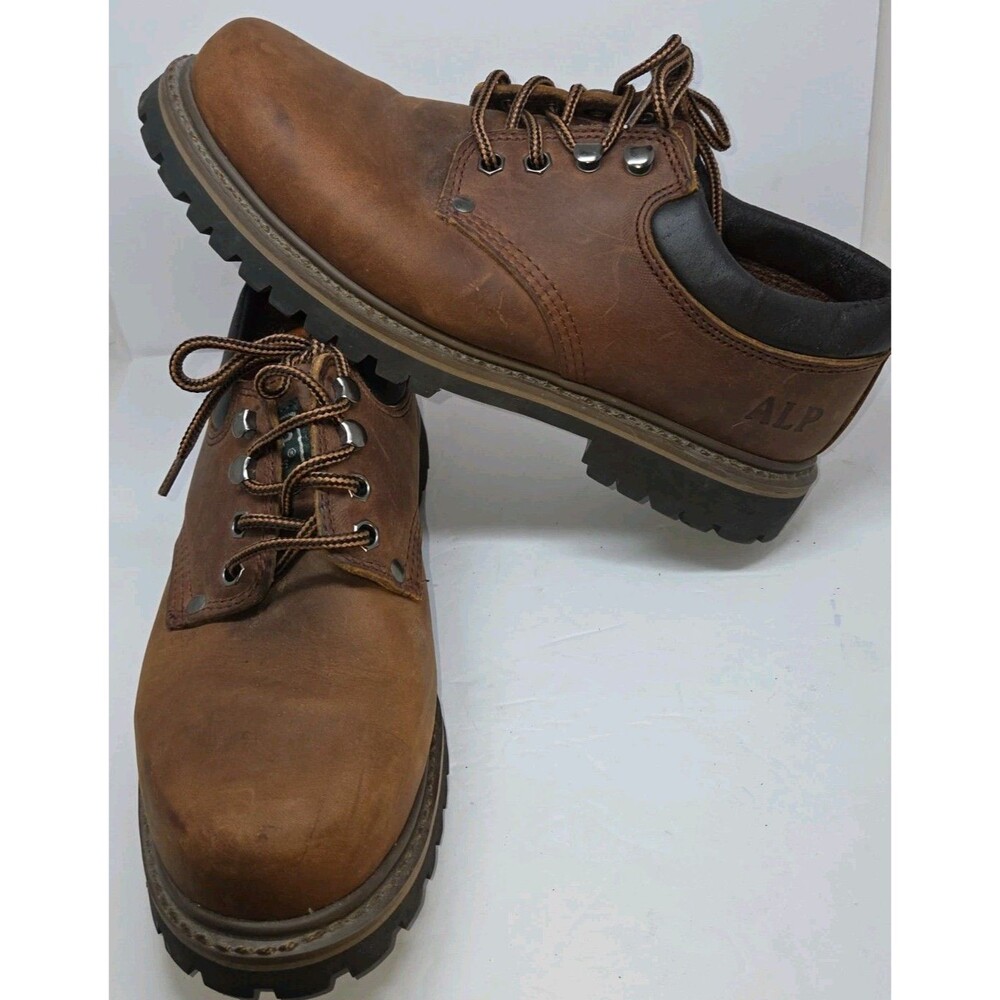Vintage 90s ALP BOOTS Men 8.5 Brown Leather Lug Sole Utility Oxfords Grunge Y2K
